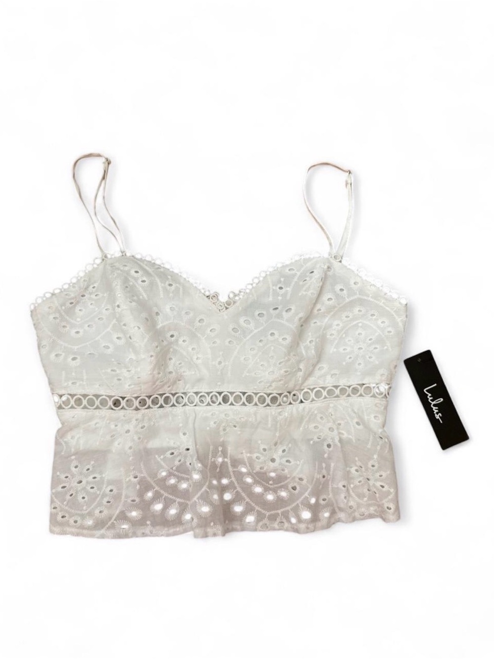 Lulu's White Eyelet Lace Crop Cami Top Size S NWT